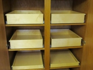 Roll Out Shelving For Custom Sized Cupboards and Cabinets.