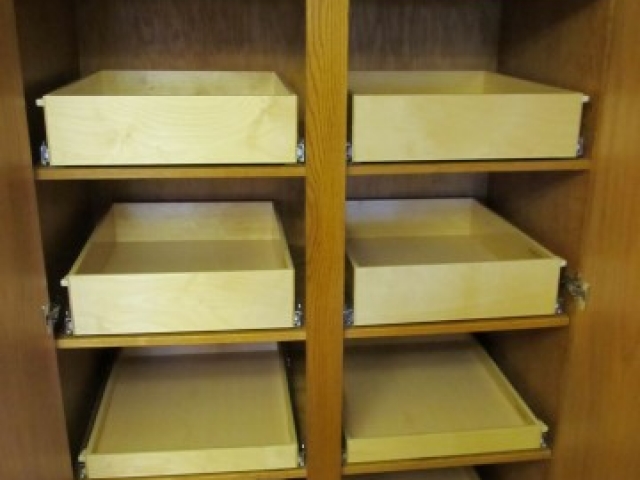 Roll Out Shelving For Custom Sized Cupboards and Cabinets.